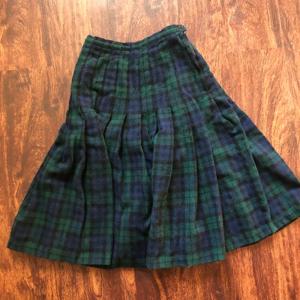 Vintage Pendleton Wool Skirt, Blue + Green Plaid, Size 00